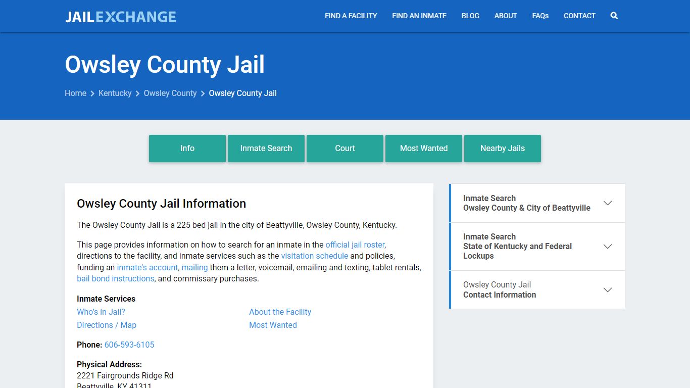 Owsley County Jail, KY Inmate Search, Information